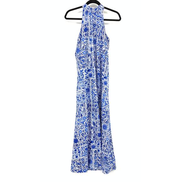Ann Taylor Maxi Dress Womens Size Small Halter Neckline Blue White Floral Print - Picture 1 of 6